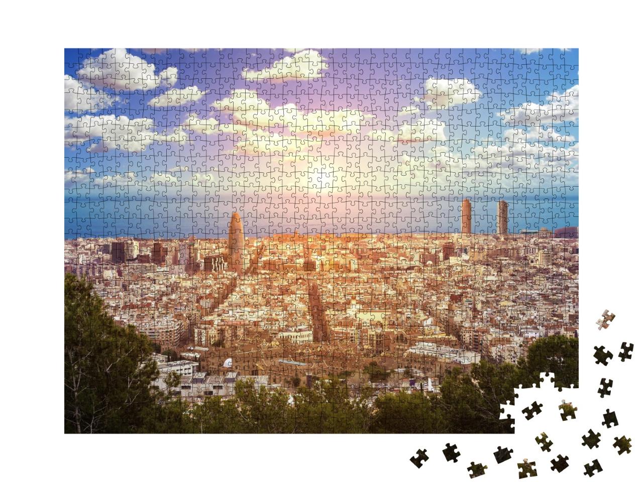 Puzzle de 1000 pièces « Vue panoramique sur la mer et la ville de Barcelone, Espagne »