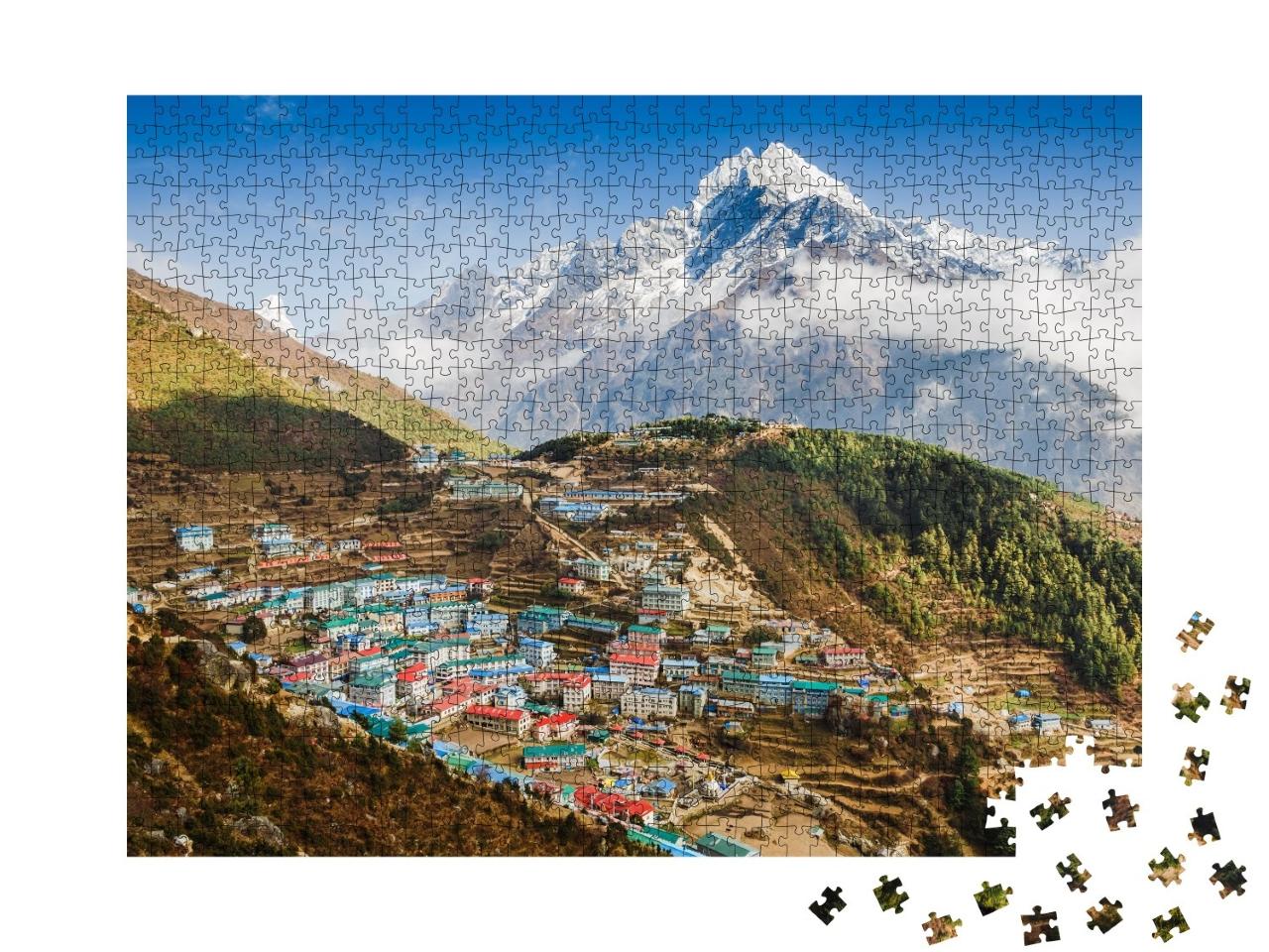 Puzzle de 1000 pièces « Vue sur le village de montagne de Namche Bazar, Himalaya, Népal »