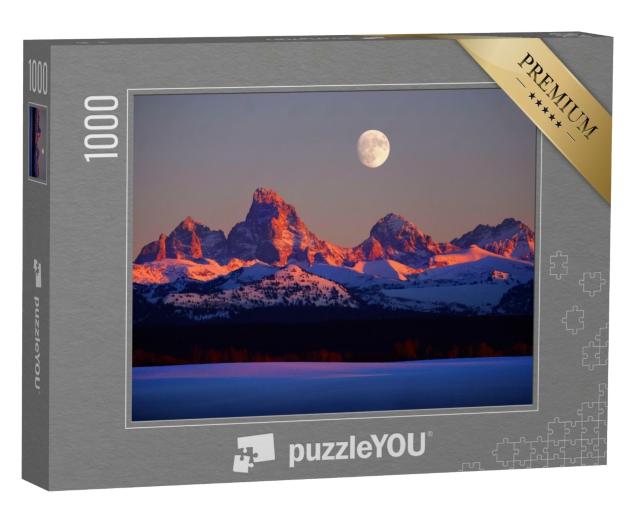 Puzzle de 1000 pièces « Pleine lune au-dessus des Alpes incandescentes »