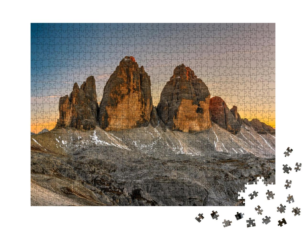 Puzzle de 1000 pièces « Les Trois Cimets au coucher du soleil, Trentin, Tyrol du Sud »