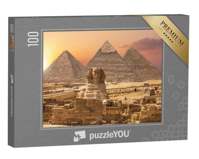 Puzzle de 100 pièces « Merveilles du monde d'Egypte : Pyramides avec Sphinx, Gizeh »