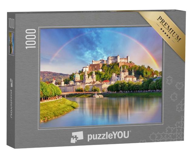 Puzzle de 1000 pièces « Arc-en-ciel au-dessus du château de Salzbourg, Autriche »