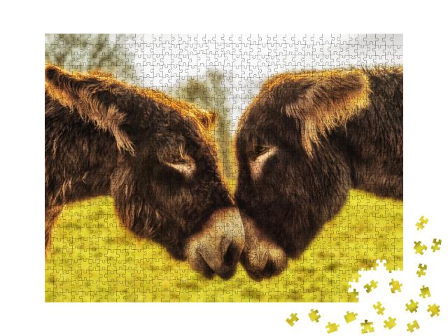 Puzzle de 1000 pièces « Un couple d'ânes se regarde dans les yeux »