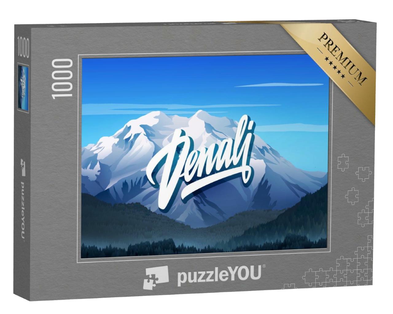 Puzzle de 1000 pièces « Inscription Denali avec montagnes et arbres, Mont McKinley, Alaska »