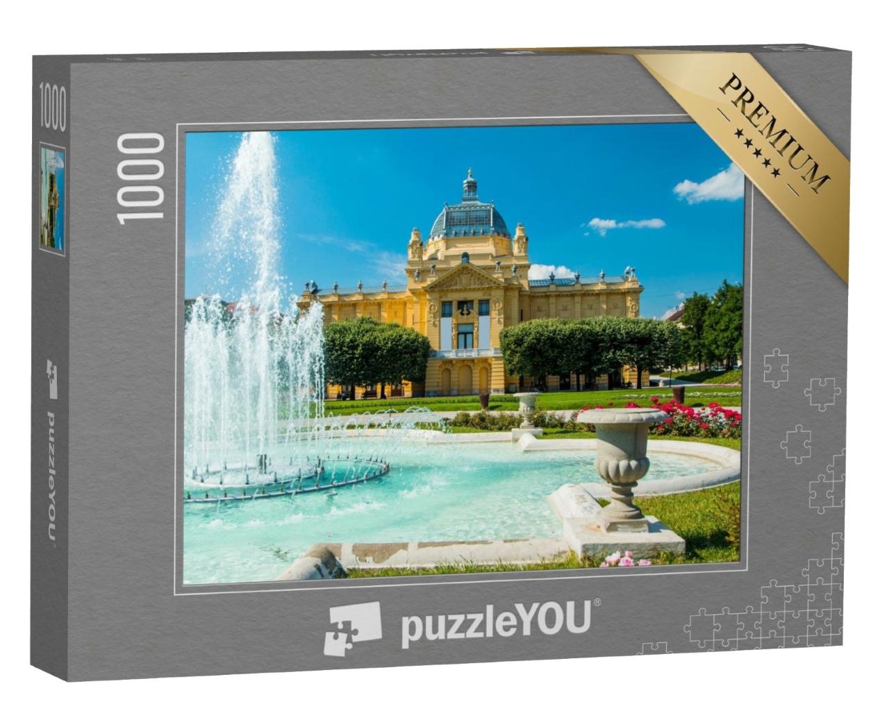 Puzzle de 1000 pièces « Pavillon d'art et fontaine, Zagreb, Croatie »