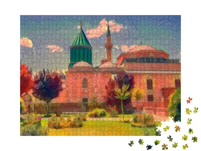 Puzzle de 1000 pièces « dans le style artistique de Franz Marc - Mevlana Celaleddin Rumi tombe et musée, Konya Turquie »
