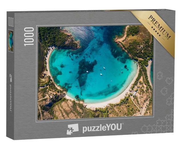 Puzzle de 1000 pièces « Vue de la ville de Zonza avec son église le soir, Corse, France »