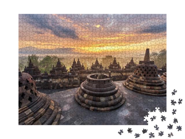 Puzzle de 1000 pièces « Lever de soleil au temple de Borobudur, Indonésie »