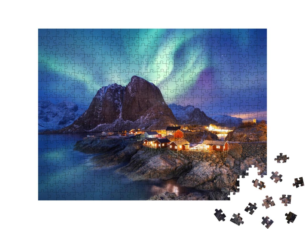 Puzzle de 500 pièces « Aurora borealis sur l'archipel des Lofoten, Norvège »