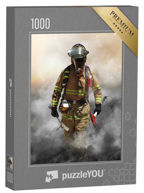 Puzzle de 1000 pièces « Un pompier traverse un mur de fumée »