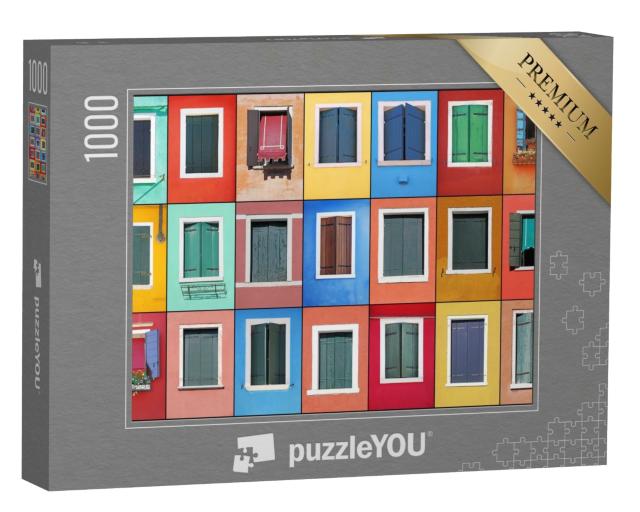Puzzle de 1000 pièces « Collage de fenêtres colorées à Burano, Venise, Italie »