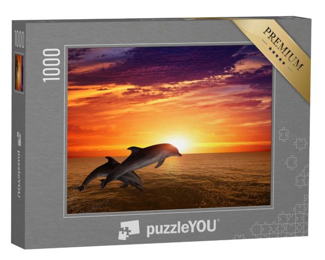 Puzzle de 1000 pièces « Des dauphins qui sautent : la vie marine au coucher du soleil »