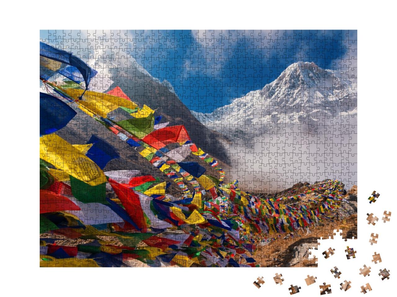 Puzzle de 1000 pièces « Drapeaux de prière devant le mont Annapurna I, Népal »