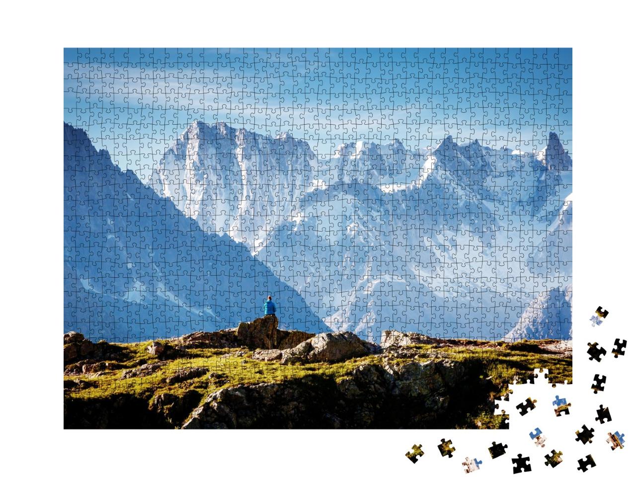 Puzzle de 1000 pièces « Le glacier du Mont-Blanc avec le lac Blanc, France »