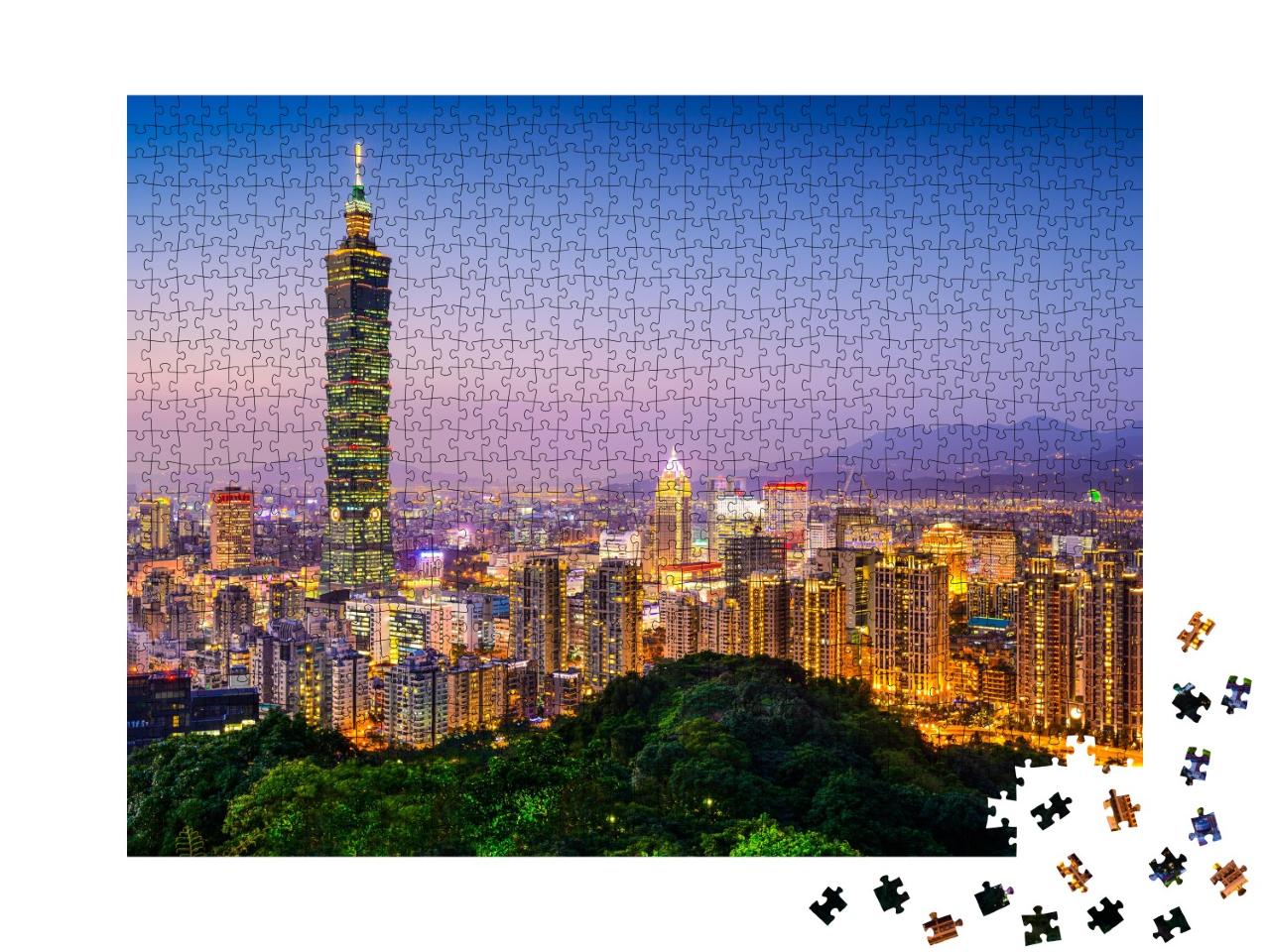 Puzzle de 1000 pièces « Skyline de la ville de Taipei au crépuscule »