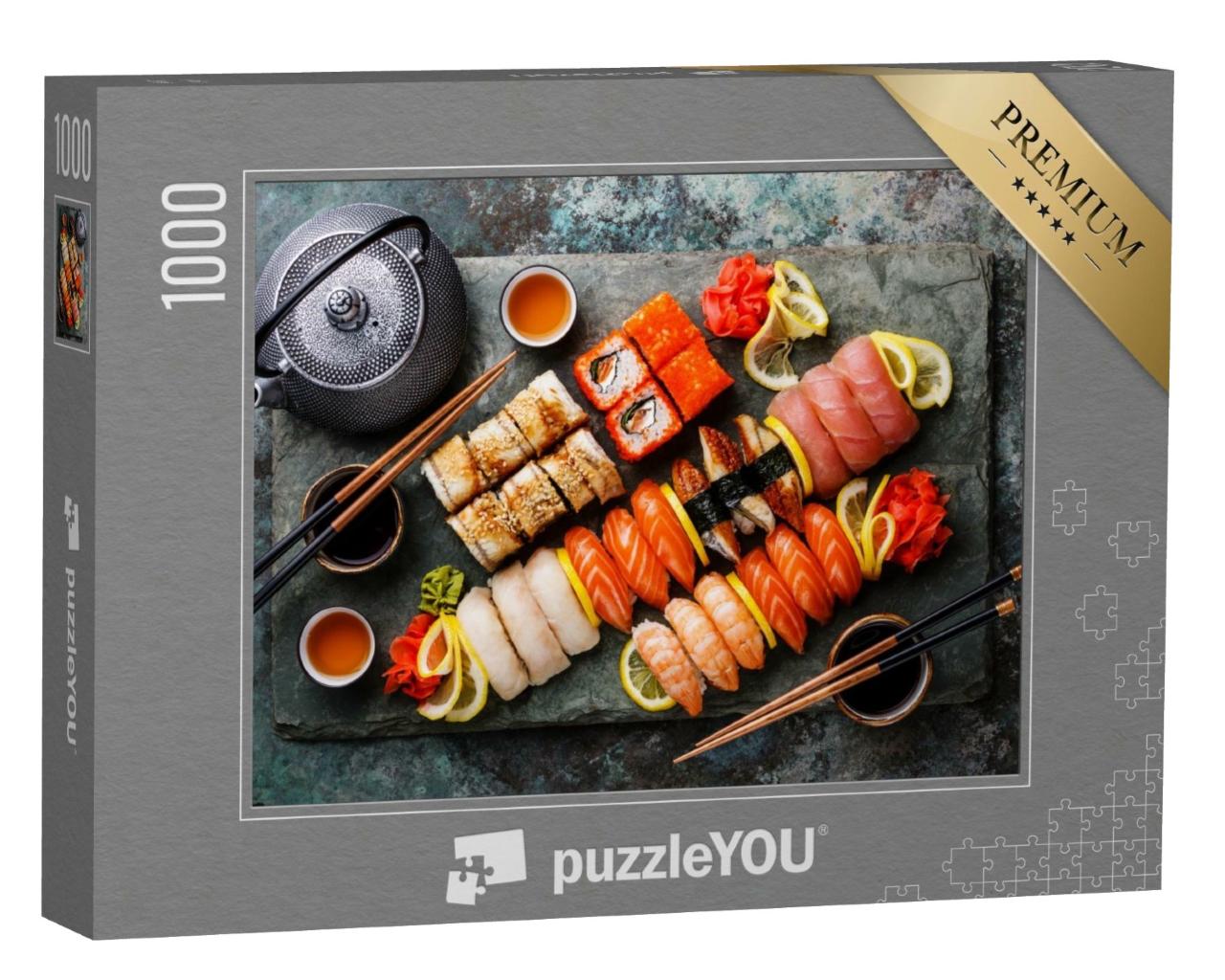 Puzzle de 1000 pièces « Set de sushi nigiri et rouleaux de sushi avec thé »