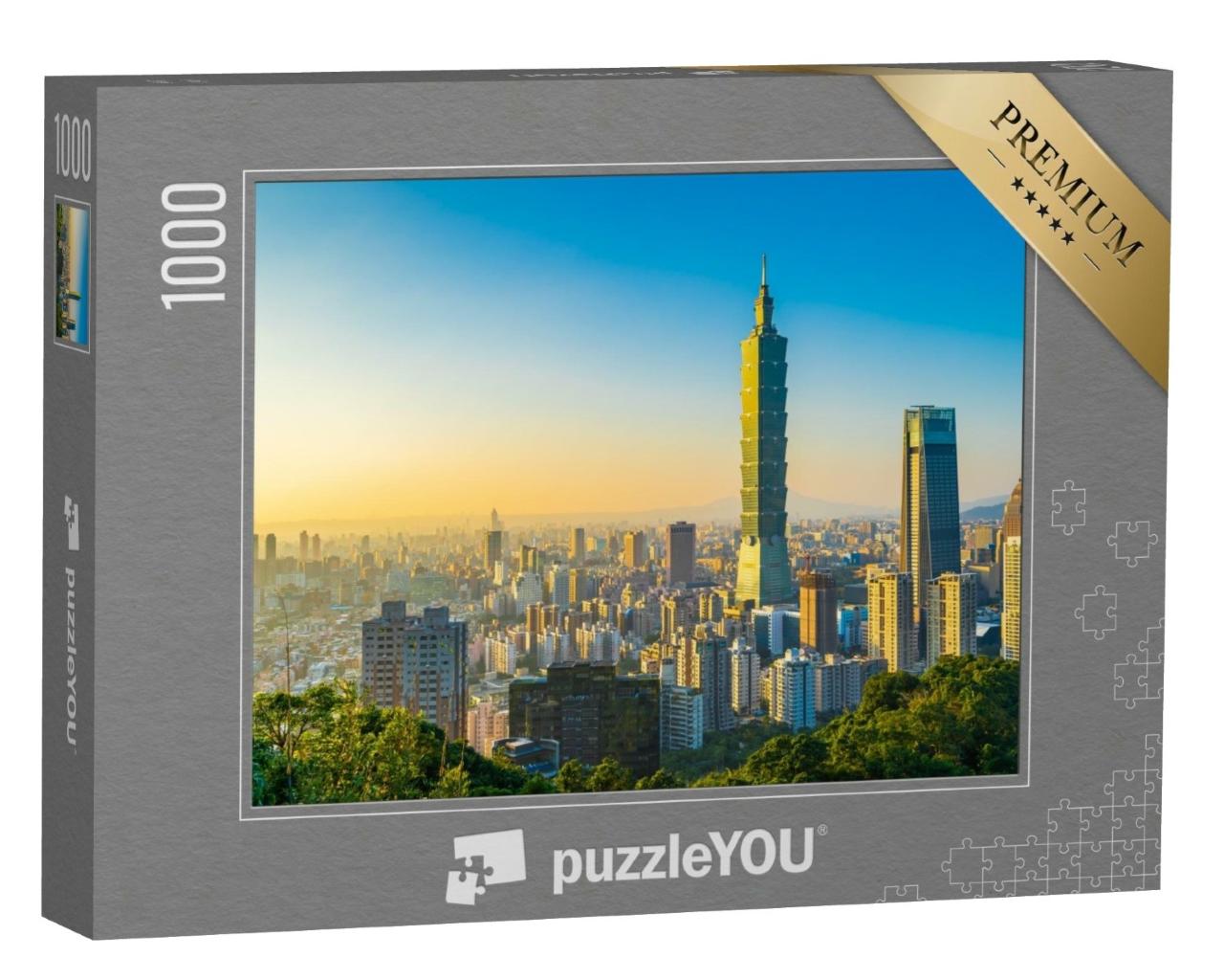 Puzzle de 1000 pièces « Vue de la ville avec le gratte-ciel Taipei 101, Taïwan »