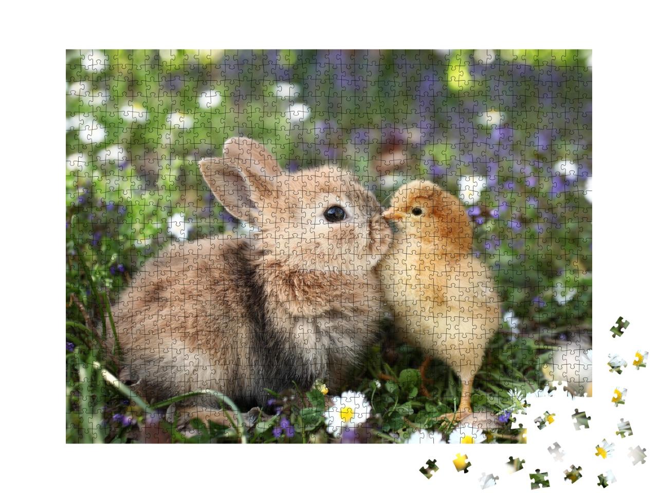 Puzzle de 1000 pièces « Meilleurs amis : petit lapin et poussin »