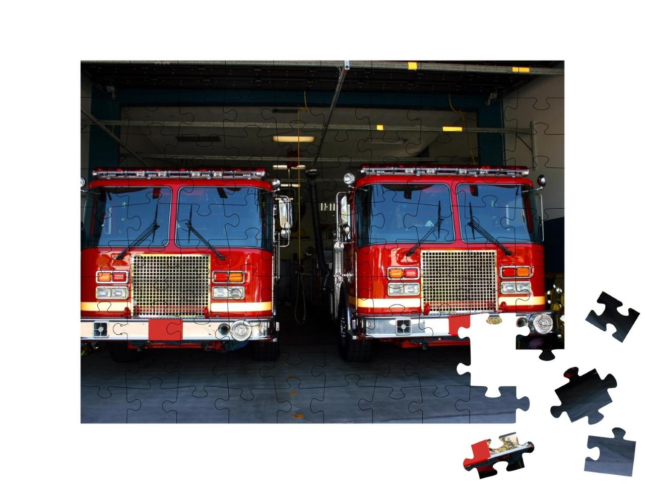 Puzzle de 100 pièces « Camions de pompiers dans une caserne »