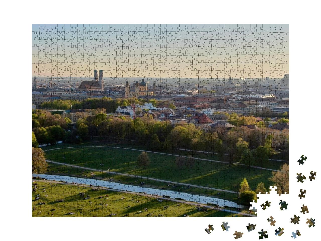 Puzzle de 1000 pièces « Paysage urbain de Munich avec le Jardin anglais et l'Eisbach »