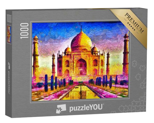 Puzzle de 1000 pièces « Taj Mahal, architecture colorée, peinture à l'huile »
