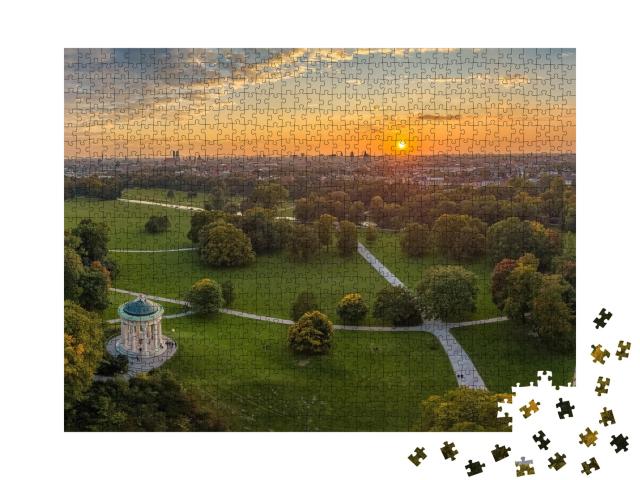 Puzzle de 1000 pièces « Coucher de soleil dans le Jardin anglais à Munich, Bavière »