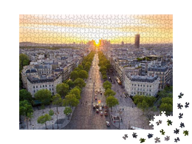 Puzzle de 1000 pièces « Vue parfaite du coucher de soleil sur les Champs Élysées, Paris, France »
