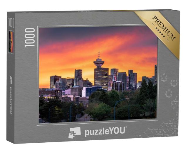 Puzzle de 1000 pièces « Coucher de soleil coloré derrière la ligne d'horizon de Vancouver »
