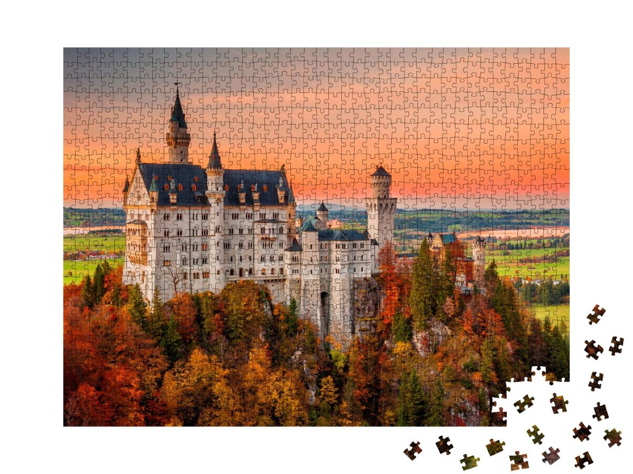 Puzzle de 1000 pièces « Le château de Neuschwanstein au coucher du soleil d'automne »
