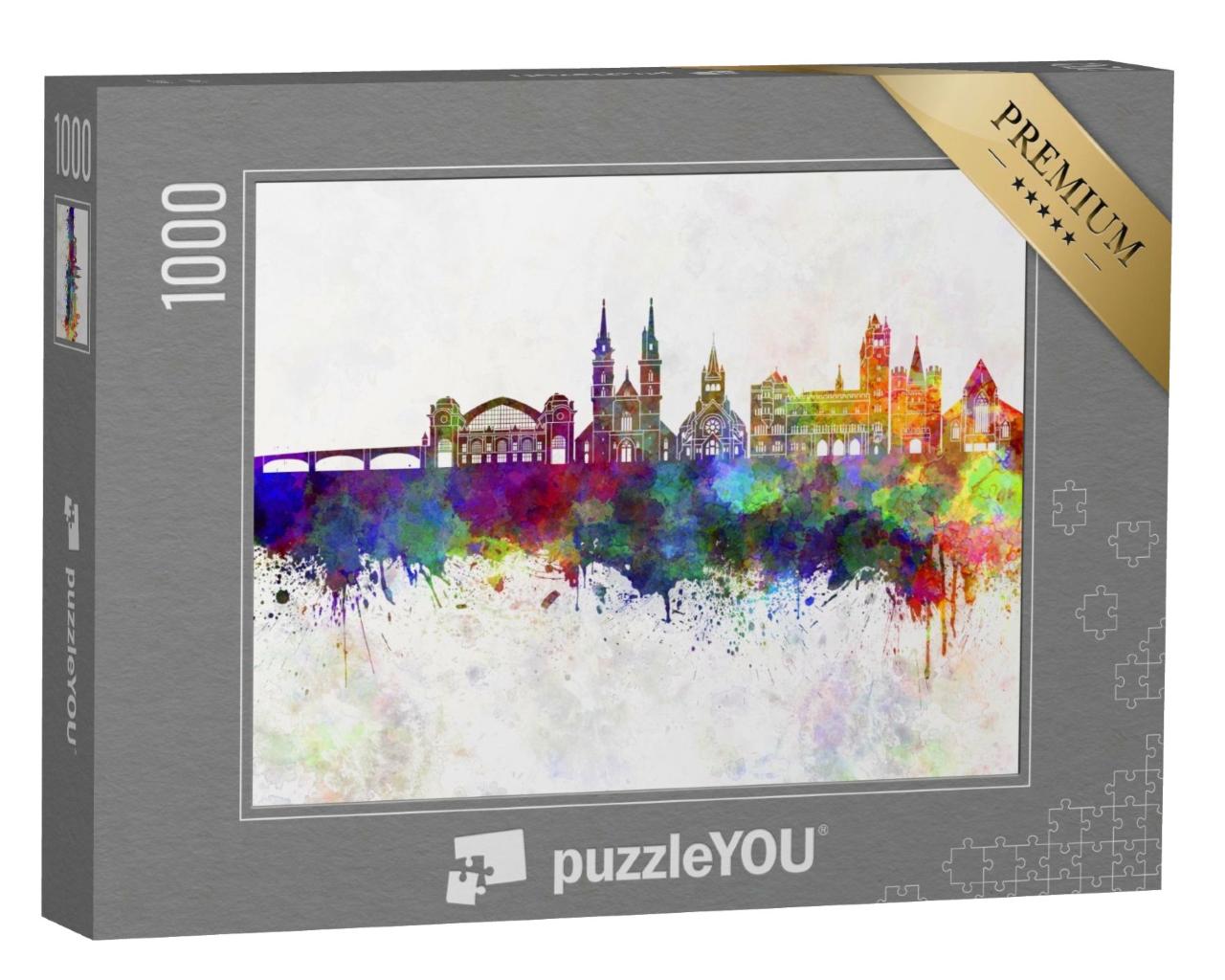 Puzzle de 1000 pièces « Acquarelle de la ligne d'horizon de Bâle »