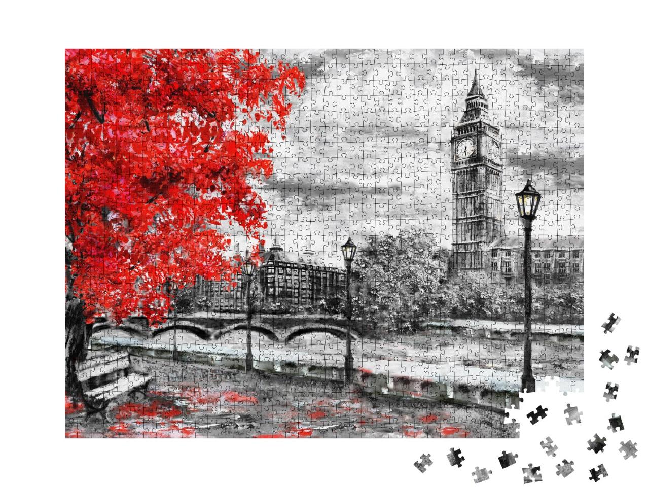 Puzzle de 1000 pièces « Peinture à l'huile sur toile : rue de Londres avec Big Ben »