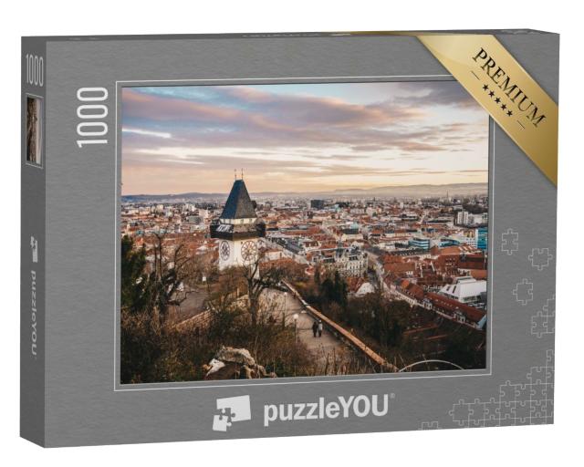 Puzzle de 1000 pièces « L'Autriche vue d'en haut : coucher de soleil à Graz »