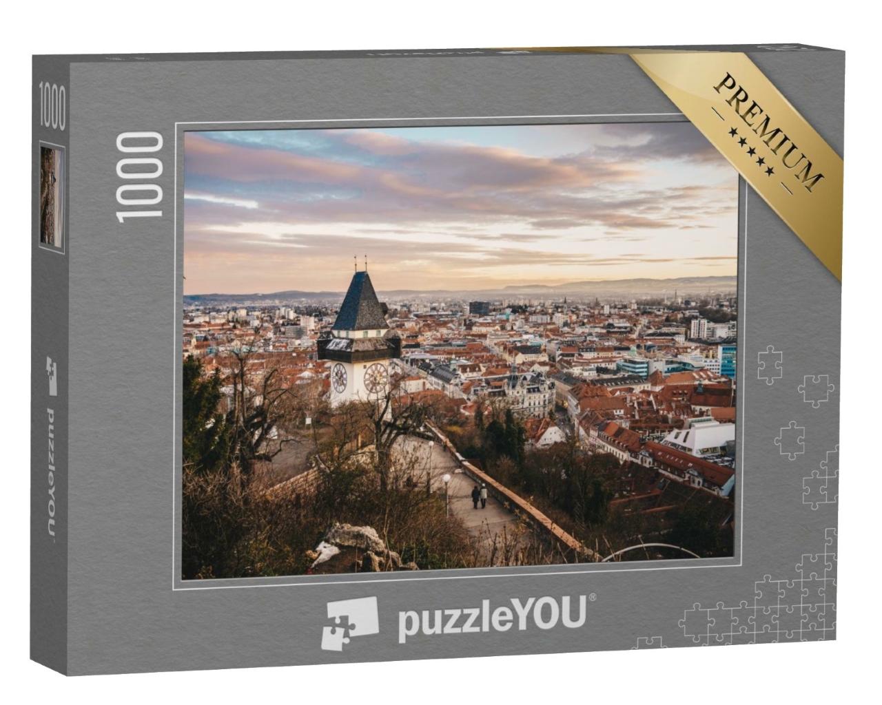 Puzzle de 1000 pièces « L'Autriche vue d'en haut : coucher de soleil à Graz »