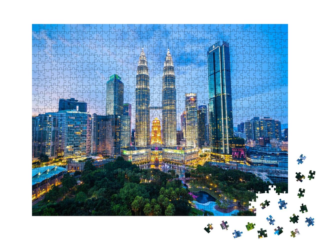 Puzzle de 1000 pièces « Kuala Lumpur : Skyline de nuit, architecture »
