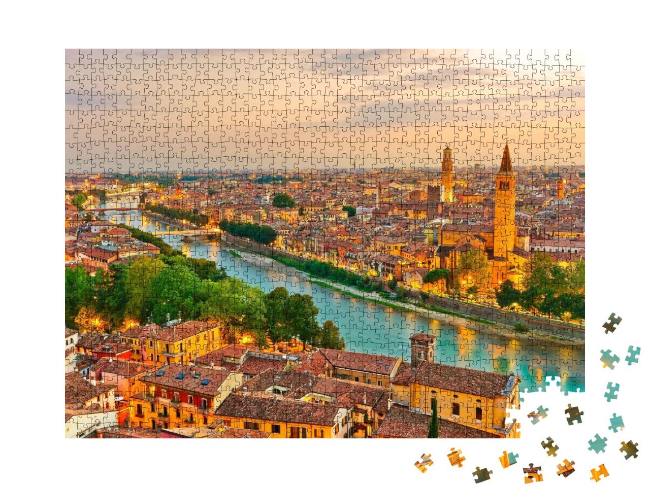 Puzzle de 1000 pièces « Lever de soleil sur le centre historique de Vérone, Italie »