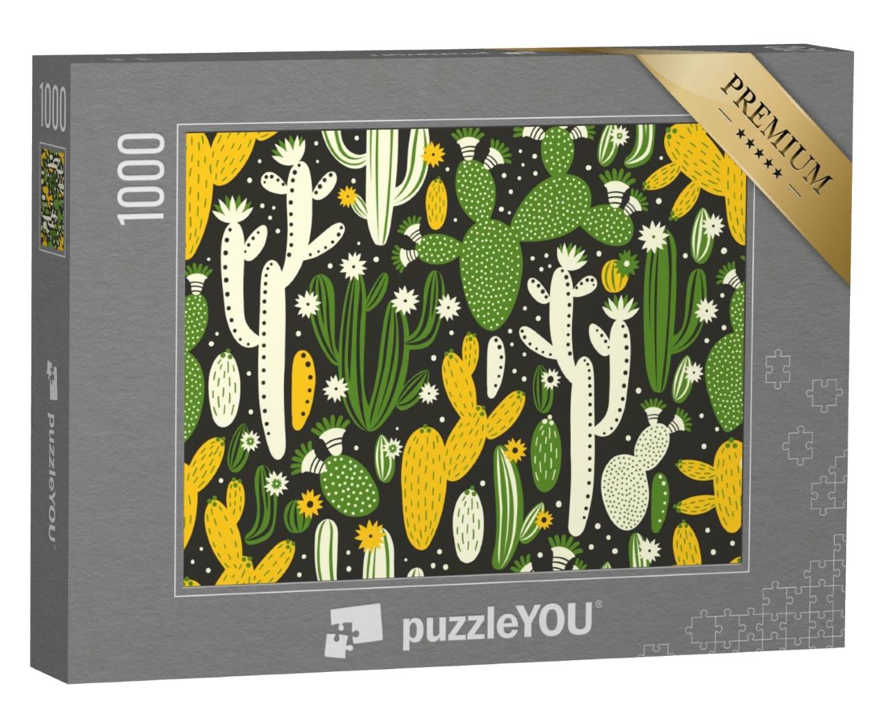 Puzzle de 1000 pièces « Illustration : Cactus verts, blancs et jaunes »