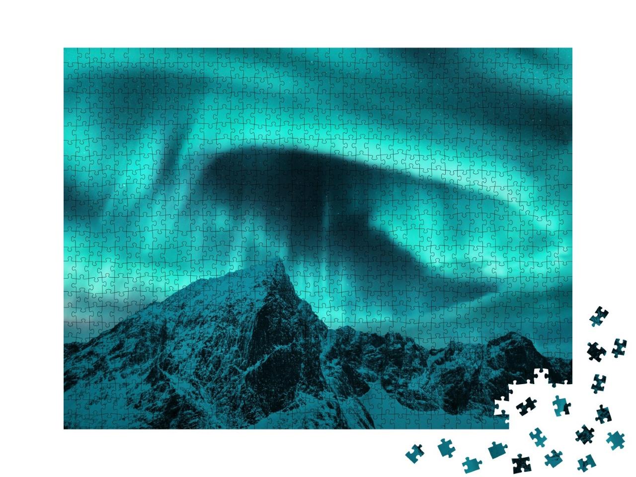 Puzzle de 1000 pièces « Aurore boréale au-dessus des sommets des Lofoten, Norvège »