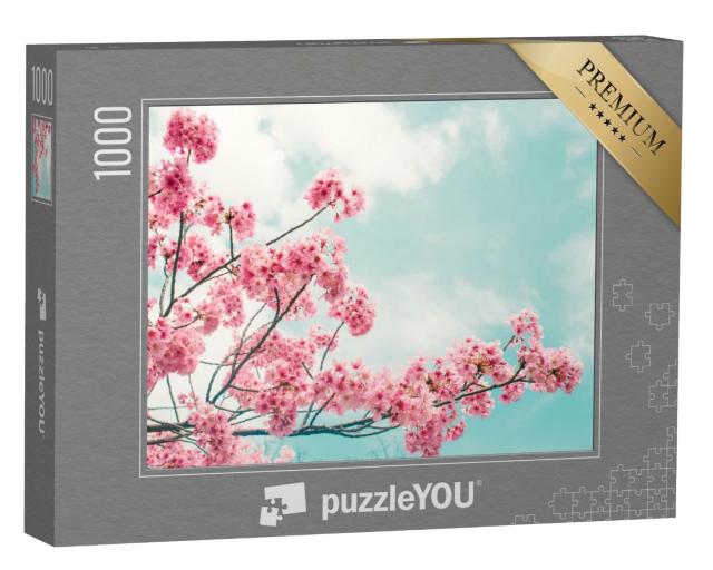Puzzle de 1000 pièces « Magnifique branche de cerisier en fleurs sur fond de ciel bleu »