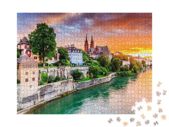 Puzzle de 1000 pièces « Vieille ville de Bâle avec la cathédrale rouge sur le Rhin, Suisse »