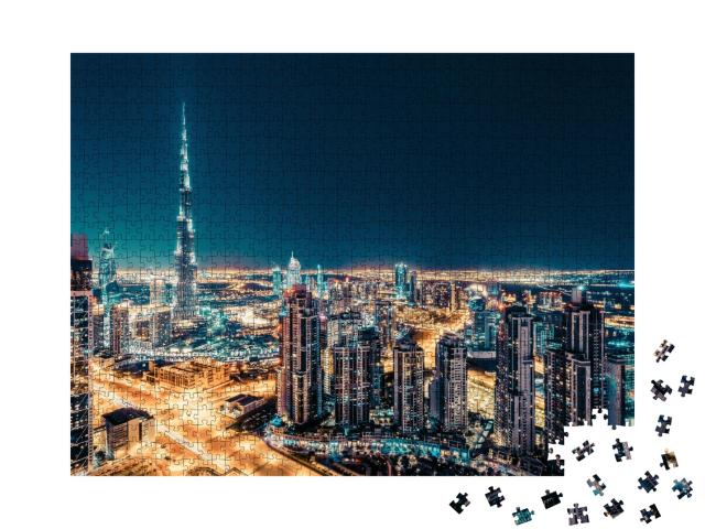 Puzzle de 1000 pièces « Skyline avec gratte-ciel illuminés, Dubaï »