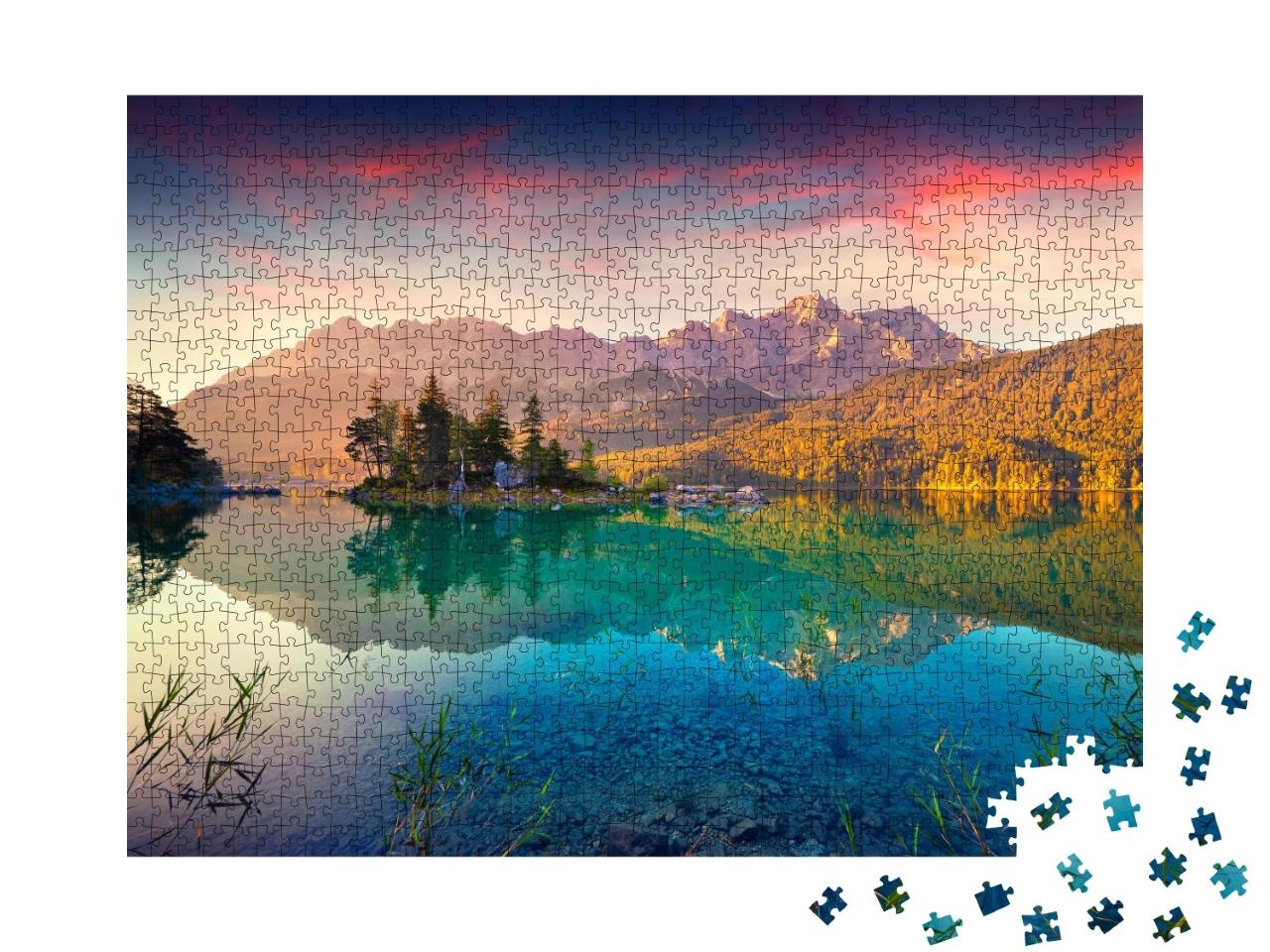 Puzzle de 1000 pièces « Lever de soleil sur le lac Eibsee, Alpes allemandes »