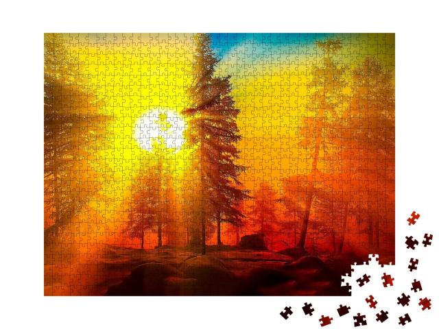 Puzzle de 1000 pièces « Lever de soleil dans la forêt »