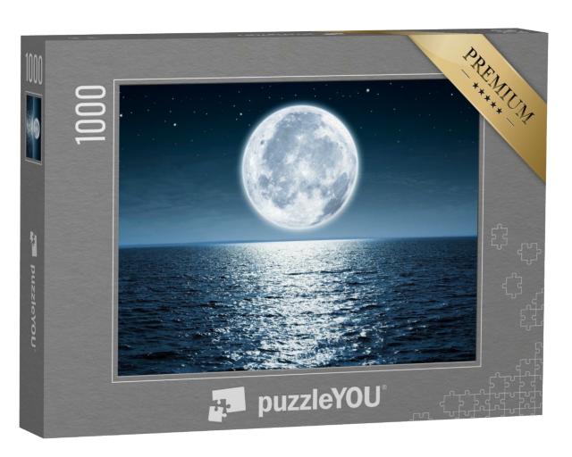 Puzzle de 1000 pièces « pleine lune qui se lève la nuit sur la mer calme »
