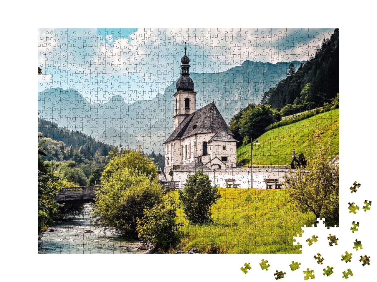 Puzzle de 1000 pièces « Paysage dans les Alpes avec l'église Saint-Sébastien »