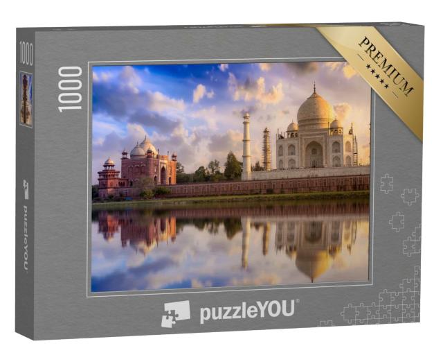 Puzzle de 1000 pièces « Taj Mahal : coucher de soleil pittoresque avec un ciel somptueux, Agra, Inde »