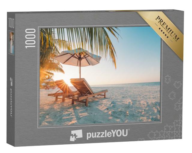 Puzzle de 1000 pièces « Paradis de la plage avec du sable blanc au coucher du soleil »