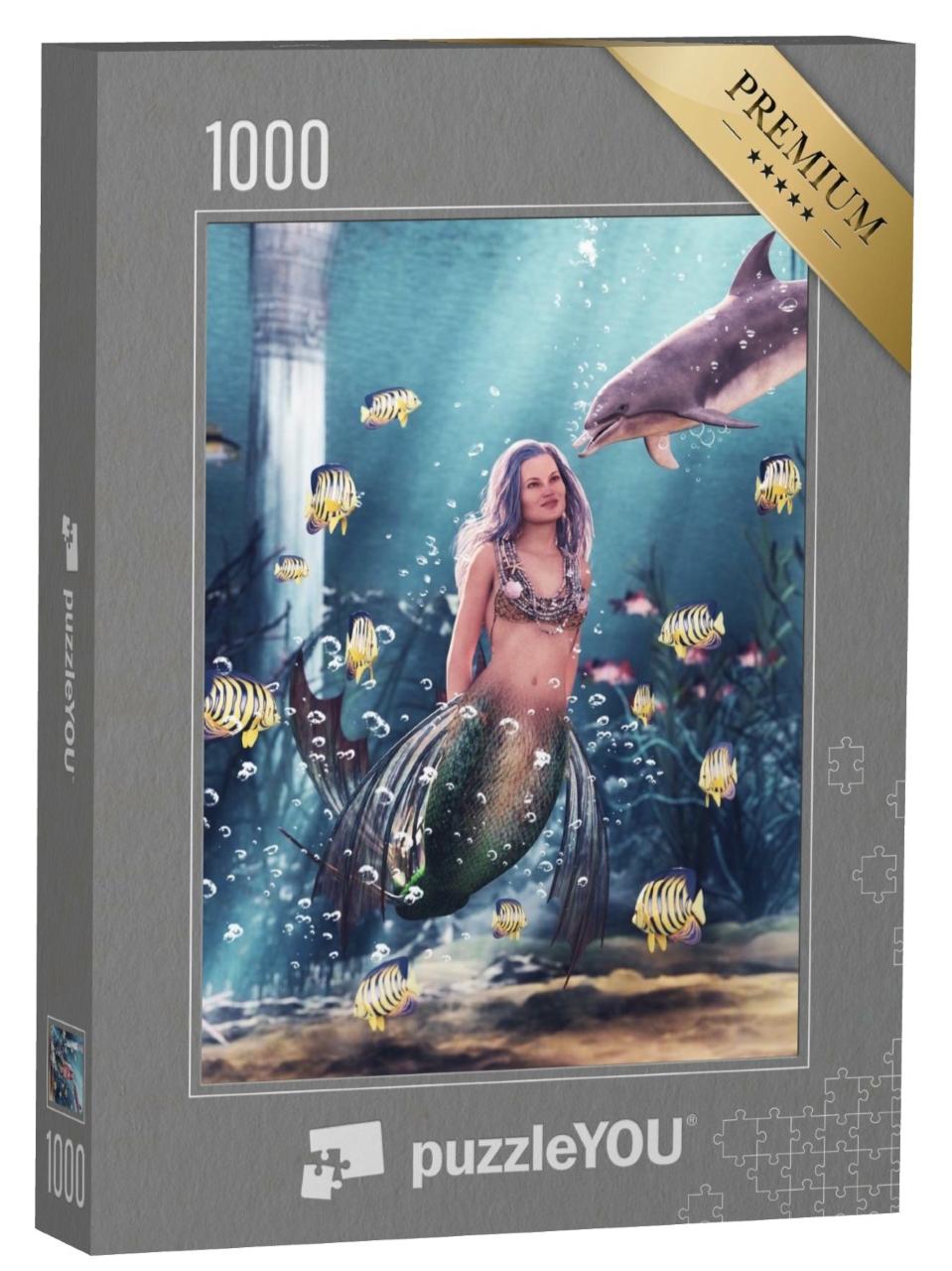 Puzzle de 1000 pièces « Sirène avec son dauphin »