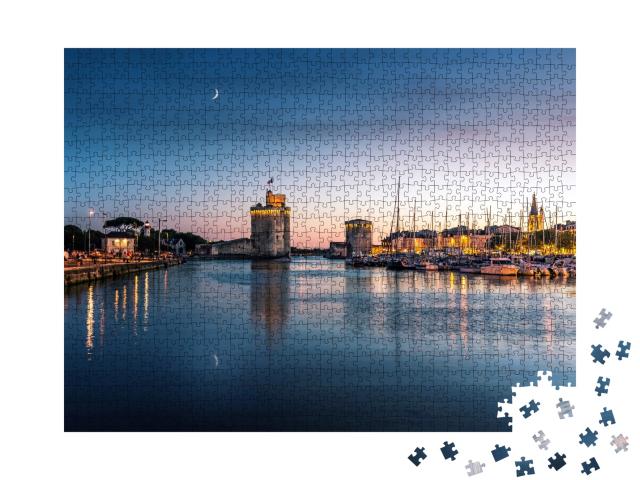 Puzzle de 1000 pièces « Coucher de soleil sur la ville de La Rochelle en France »
