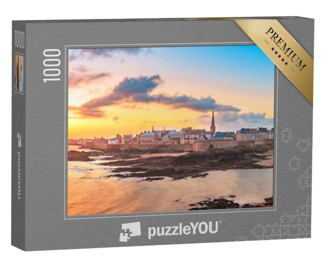 Puzzle de 1000 pièces « Saint-Malo avec la cathédrale Saint-Vincent au lever du soleil, Bretagne »