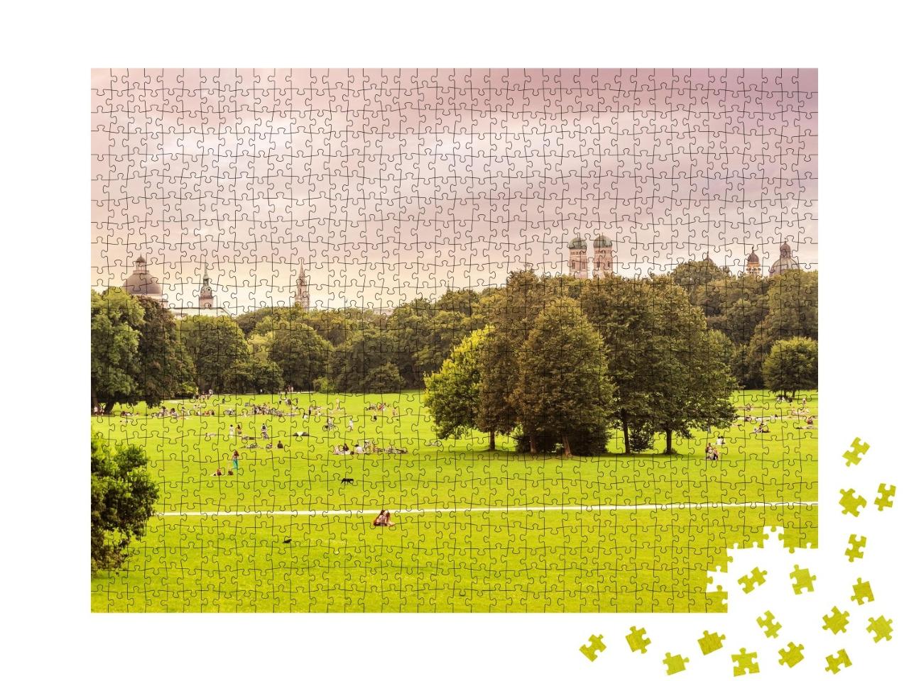 Puzzle de 1000 pièces « Jardin anglais, en arrière-plan les toits de Munich »
